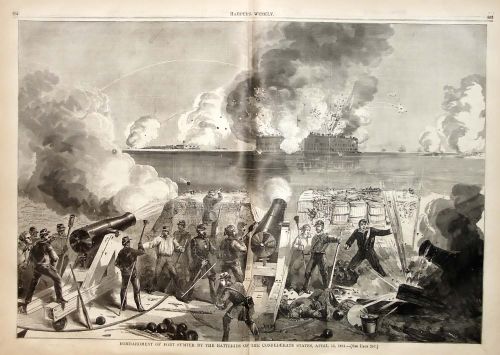 Harper's Weekly image of attack on Fort Sumter in Charleston harbor
