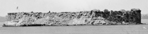 1865 Photo of Fort Sumter ruins in Charleston harbor at end of the Civil War.